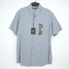 Cremieux Performance Short-Sleeve Shirt L Blue White Gray Plaid Stretch NWT