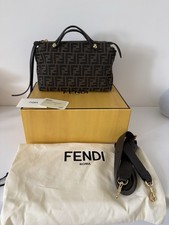Fendi By The Way Soft Medium Jacquard FF Logo Canvas/Leather Bag Brown/Black