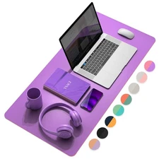 Multifunctional Office Desk Pad 31.5"x15.7" PU Leather Mouse Pad Violet