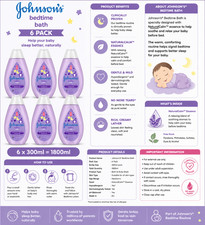 Image of 6 x Johnson’s Bedtime Baby Bath 300ml Gentle Night Time Wash Nat