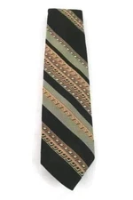 Vintage Liebert Tie Works Men's Tie Green Brown Striped Geometric Pattern