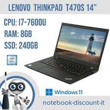 Notebook Lenovo ThinkPad T470s  14"  Cpu i7-7600u  Ram 8Gb SSD 240gb  Win11 Pro