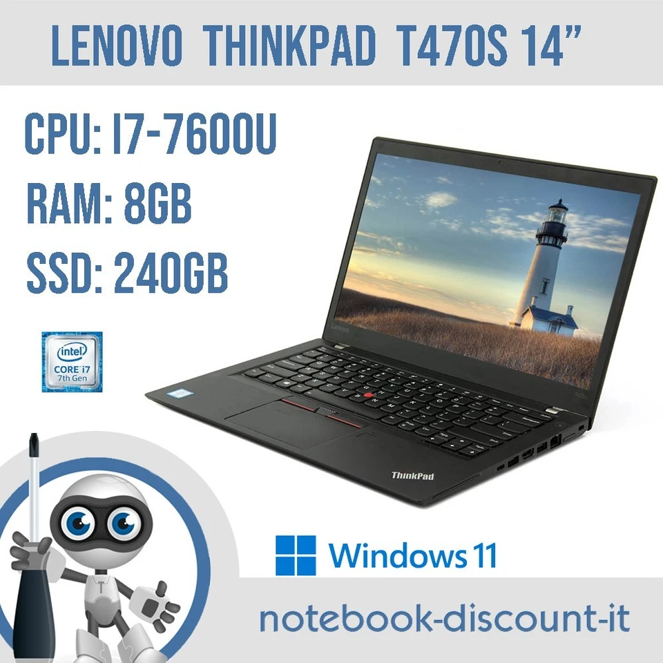 Lenovo ThinkPad T470s · i7-7600U · 8GB · 240GB, foto 1 di 5
