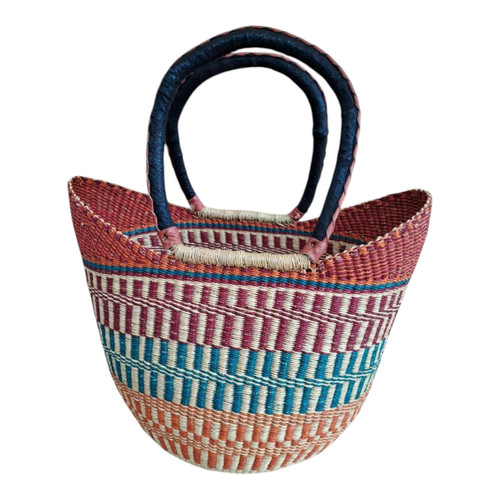 Colorful African Basket Tote – Handwoven Bolga Market Bag, Ghana Straw Shopper