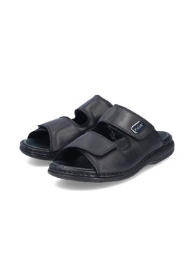 Rieker Herren Pantolette Slipper Hausschuh Pantoffel Leder weit 25590-00 schwarz