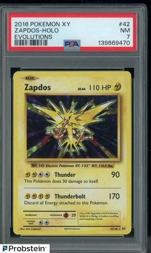 2016 Pokemon XY Evolutions #42 Zapdos - Holo PSA 7 NM