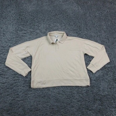Threads 4 Thought Pullover Womens Medium Beige Collared Modal Fleece NWT