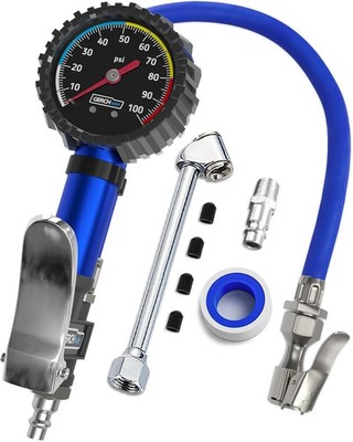 Tire Inflator with Pressure Gauge and Longer Hose - Most Accurate, Heavy Duty
