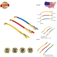 Durable 9.8" HVAC Manifold Gauge Kit 3pc R134A R22 R12 Charging Hoses Ball Valve