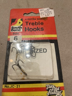 #ad #ad 4 pk SouthBend Size 6 Bronze Treble Fishing Hook Fresh Water Fishing. JC21 $3.22