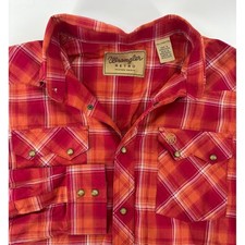 Wrangler Boys XXL 18-20 Western Shirt Red Plaid Retro Snap Long Sleeve