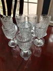 SET OF 8 JEANNETTE DEPRESSION GLASS IRIS AND HERRINGBONE WINE OR CORDIAL GLASSES