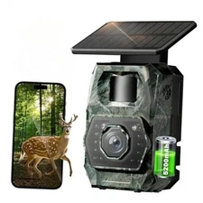  Solar Trail Camera 48MP 30FPS, WiFi Bluetooth Game Camera with Night Green