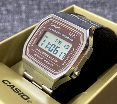 CASIO VINTAGE ICONIC A168WA-5A SILBER DIGITALE STOPPUHR ALARM WR BRANDNEU