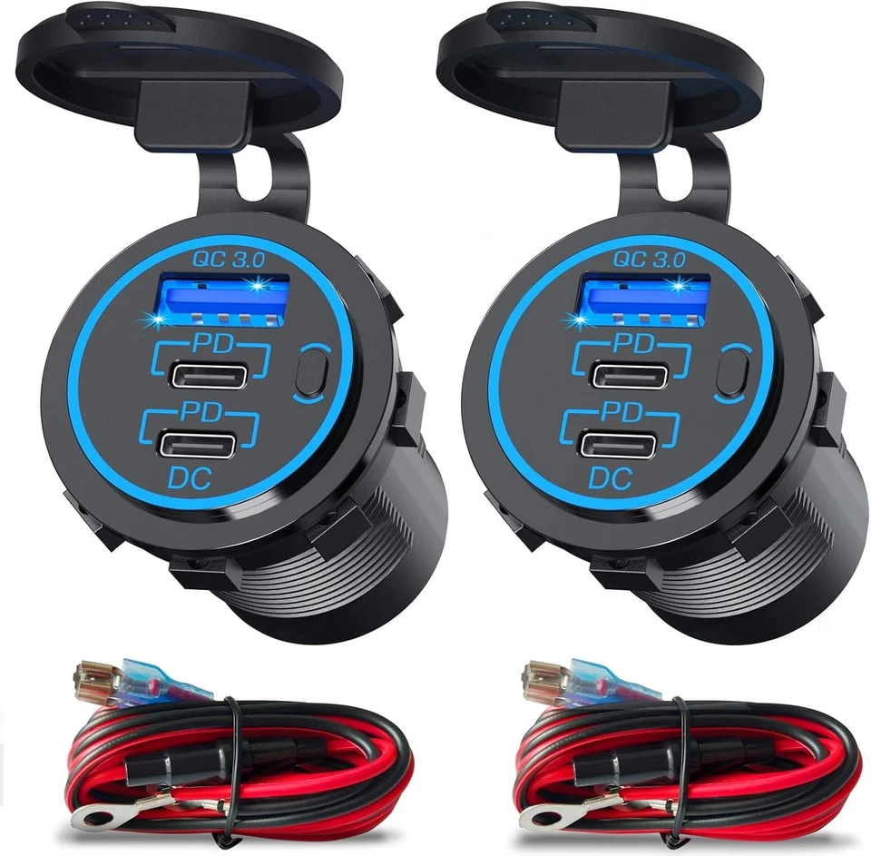 Waterproof USB C Car Charger Socket, 12V USB Outlet - 2 Pack with 78W Power - Image 3 of 4