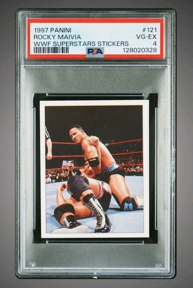 Raro 1997 Panini WWF ROCKY MAIVIA "THE ROCK" SUPERESTRELLAS STKRS #121 WWE RC Foto 2 de 4