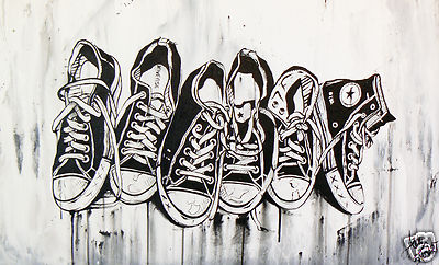 ALL STAR runners STREET ART GRAFITTI  COA painting ANDY BAKER canvas original