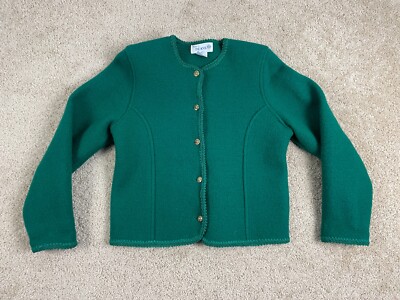 Vintage Deans Cardigan Sweater Womens Small Wool Buttons Round Neck Solid Green