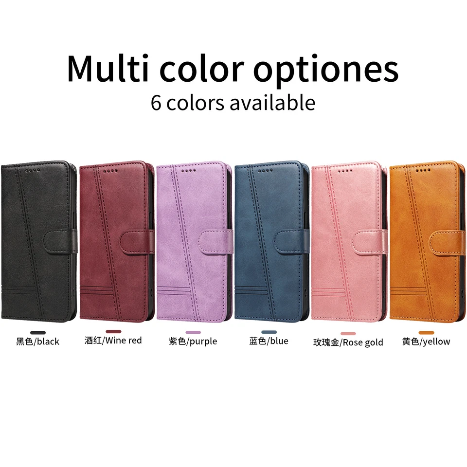 Para Samsung S7 S8 S9 S25 S24 S23 Cartera Abatible Línea en Forma de T Cuero PU Estuche Cubierta Foto 2 de 4