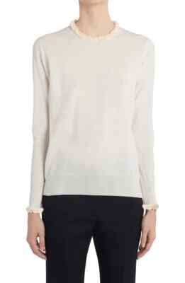 Authentic JIL SANDER SEQUIN TRIM WOOL SWEATER Cream Color 34EU/4 US New w Tags
