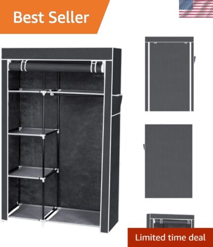 64" Portable Closet Storage Organizer Wardrobe Clothes Rack with Shelves Gray