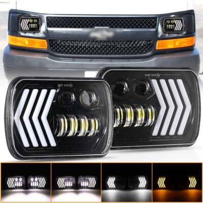 Pair 7x6'' LED Headlights Hi/Lo DRL Lamp For Chevy Express 1500 2500 3500 4500