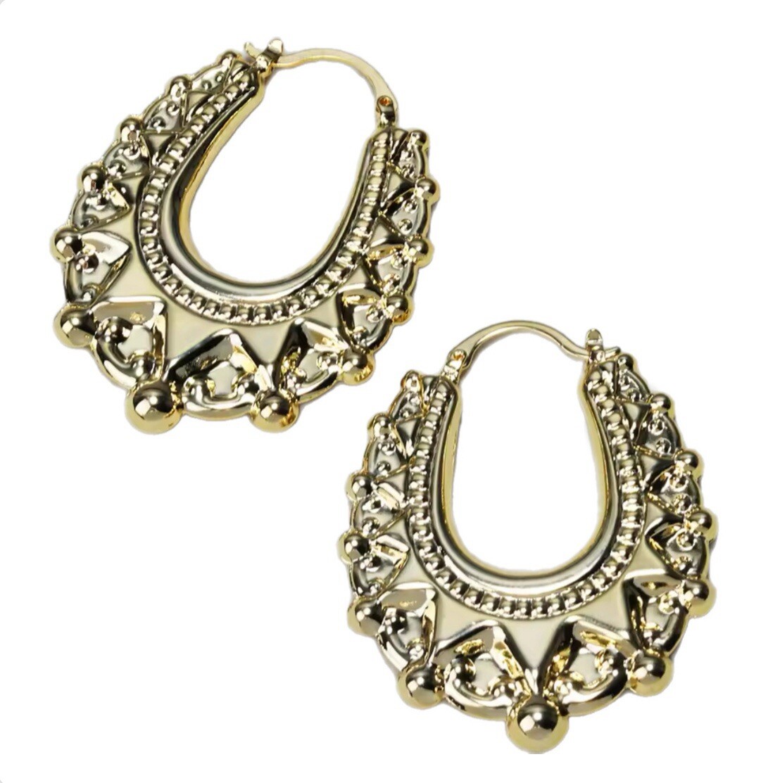 Large Victorian 9ct Gold Filled Spiked Gypsy Creole Hoop Earrings - Gold Filled 7 thumbnail image