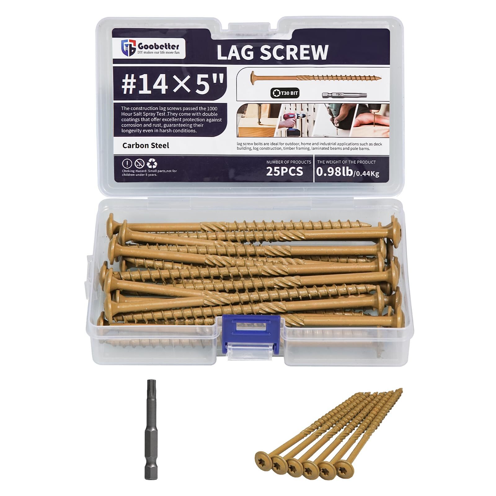 5 Inch #14 Heavy Duty Lag Screws 25PCS Rust Resistant Structural Wood Fasteners