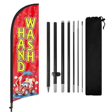 FSFLAG Hand Wash Feather Flag with Pole and Ground Stake 8FT Advertising Banner