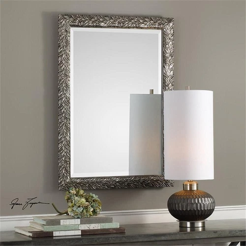 Uttermost Evelina MDF Wood Glass and Paper Leaves Decorative Mirror in Silver - Picture 2 of 5