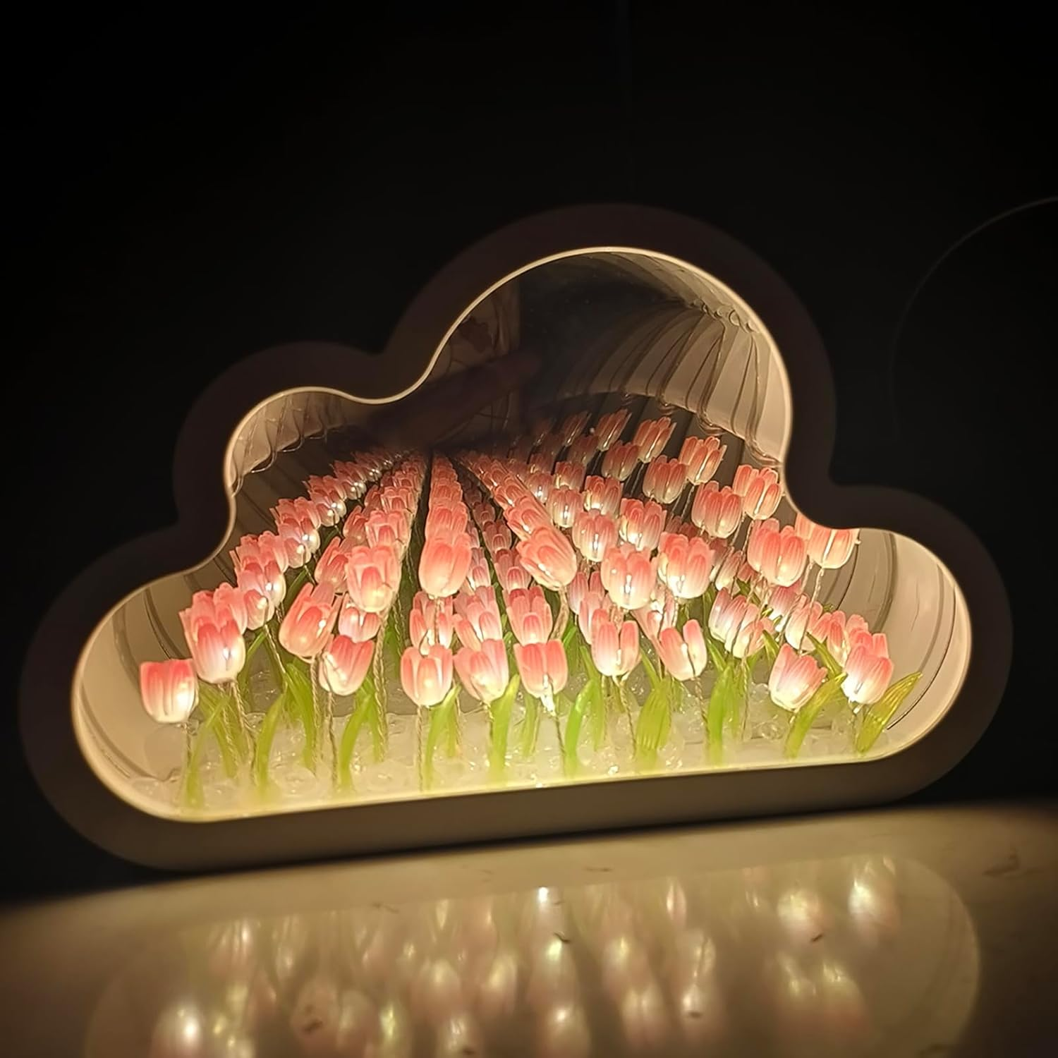 DIY Tulip Night Light,Cloud Tulip Mirror Night Light,Led Handmade Simulated Tuli-image