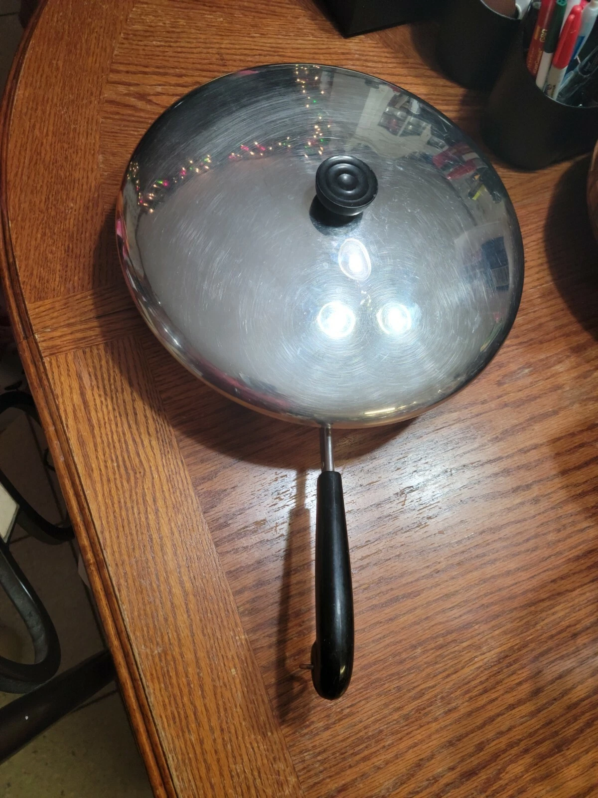 1979 Revere Ware 12 In Skillet w Lid Pan 1801 Stainless w Copper Bottom Rome NY