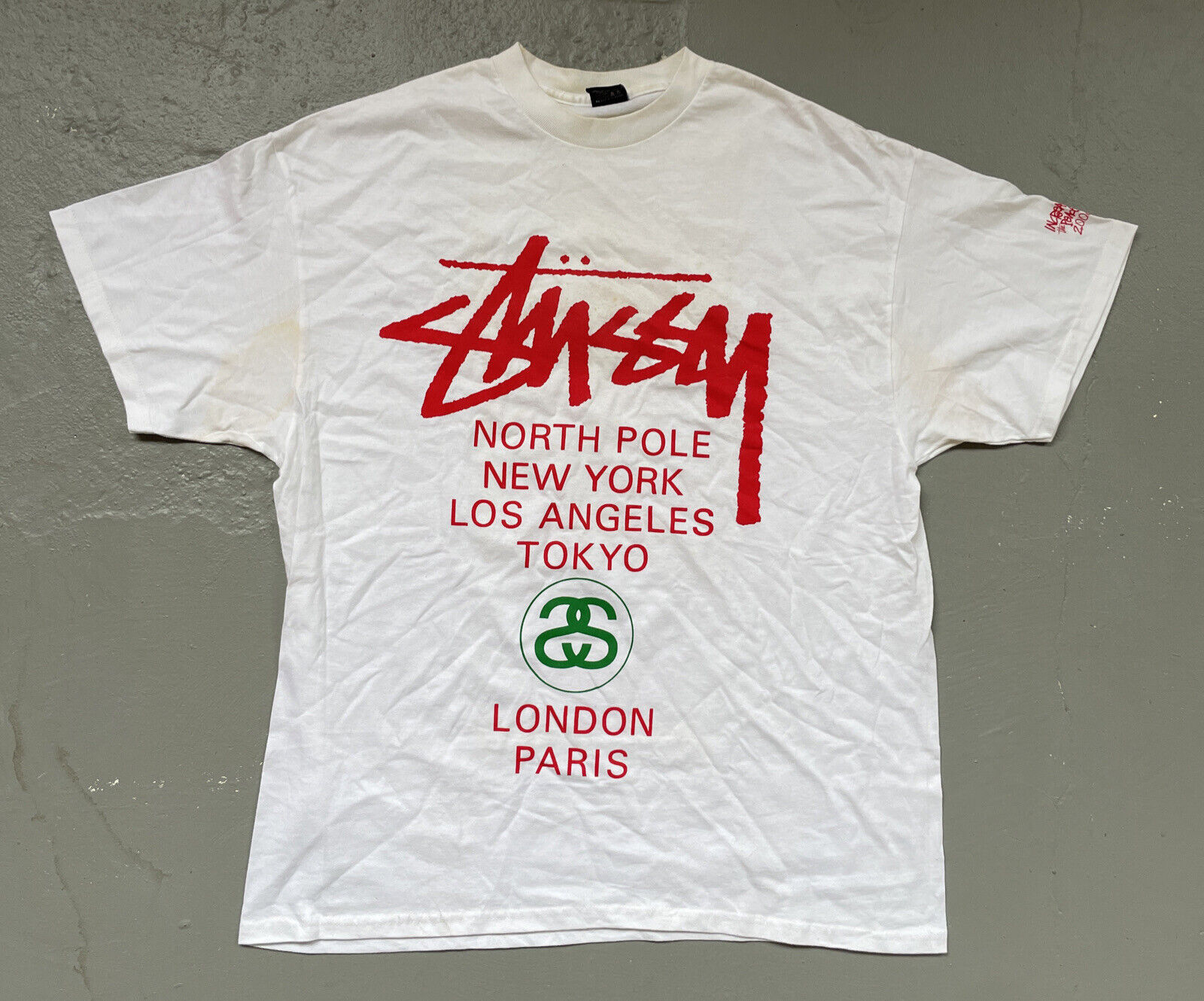 Vintage Stussy 2006 Holiday World Tour T-Shirt Y2K Skate Surf North Pole XL  RARE