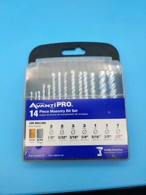 Avanti PRO 14-Piece MASONRY BIT SET 1/8 5/32 3/16 1/4 5/16 3/8 1/2'' Brick Block