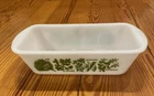 Vintage Glasbake Herbs J522, 1.5 QT Milk Glass Bread Loaf Pan MCM USA