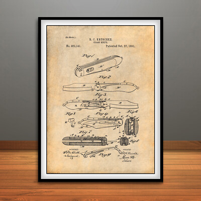 1891 Pocket Knife with Clasp Patent Print Art Drawing Poster
