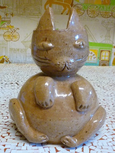 North Carolina Volkskunst Keramik Katze Figur Kathy Richards - 5 1/4"