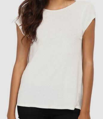 $61 Free People Women's White Stretch Short Sleeve Prairie Tee Top Size Medium