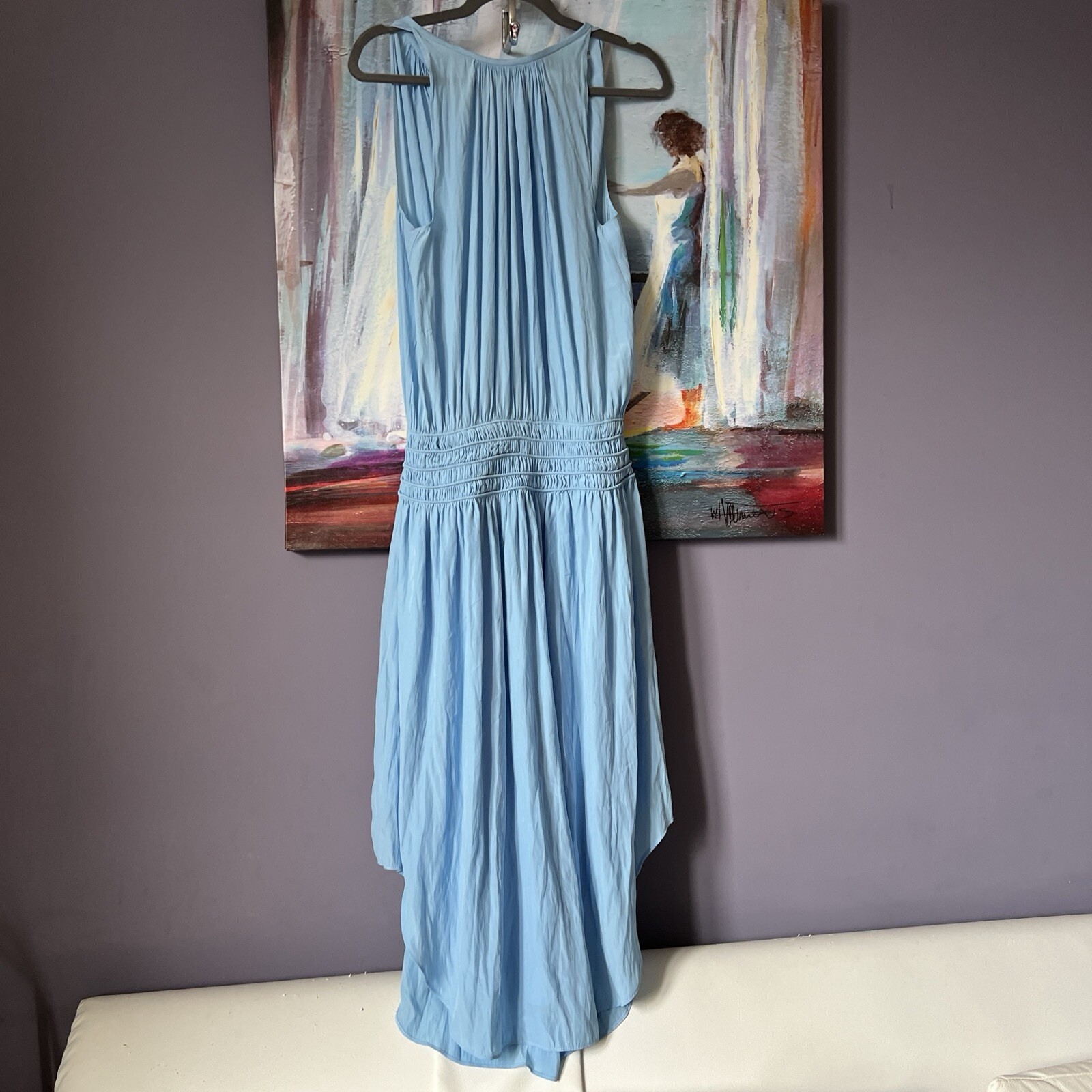 Ramy Brook Audrey 💖 S-M Sleeveless Midi Blue Dress Smocked Cinched Waist💖 thumbnail 3