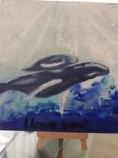 Картина маслом Синий кит с детенышем Киты Морские животные Морской Пейзаж