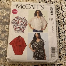 McCalls Pattern M6929 Butterfly Tops Blouses Tunics Sizes L XL XXL UNCUT