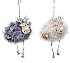 Plush Deer Ornaments - Set of 2 Christmas Tree Decorations Holiday Reindeer Gift