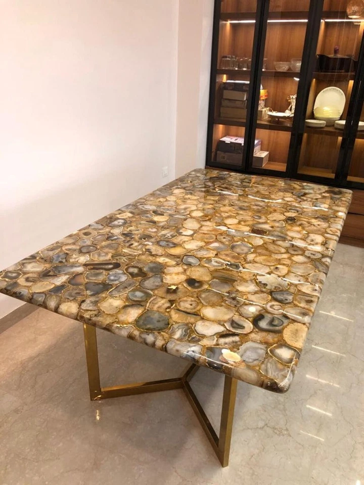 Yellow Agate Corner Table Top , Agate Coffee Table Top , Epoxy Sofa Table Top - Image 4 of 4