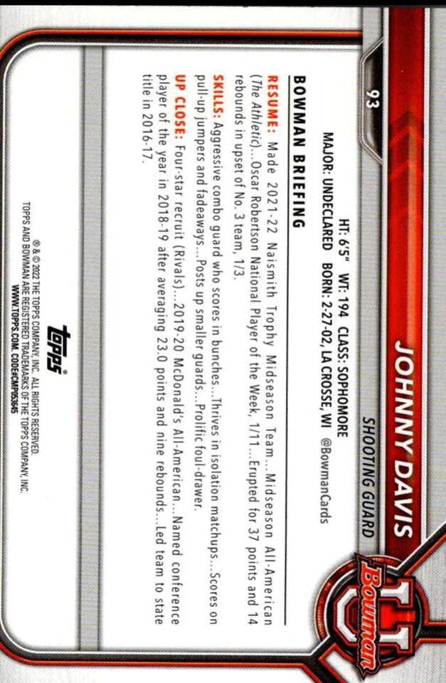 2022-23 Panini Revolution Rookie Johnny Davis Washington Wizards #2 - Image 2 of 2