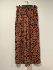 Leopard Print Flowy Paperbag Pants Womens Medium Pockets Wide Leg Pull On Travel