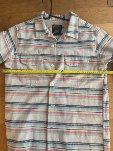 Pendleton Surf Wool Board Shirt Flap Pockets Loop Collar Medium Striped Flannel - Picture 4 of 6