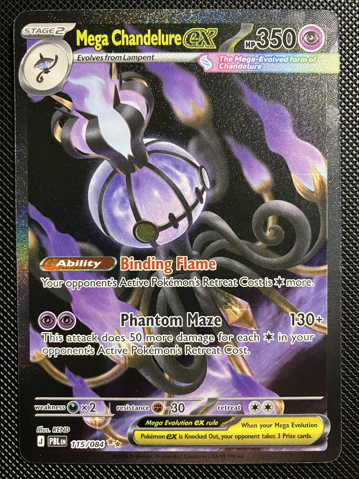 Mega Chandelure ex 115/084 Pitch Black Illustration Rare Full Art Holo SIR