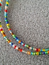 Kette Rocailles Glasperlen 3 mm, bunt mit Silbereinzug, 42,5 cm lang