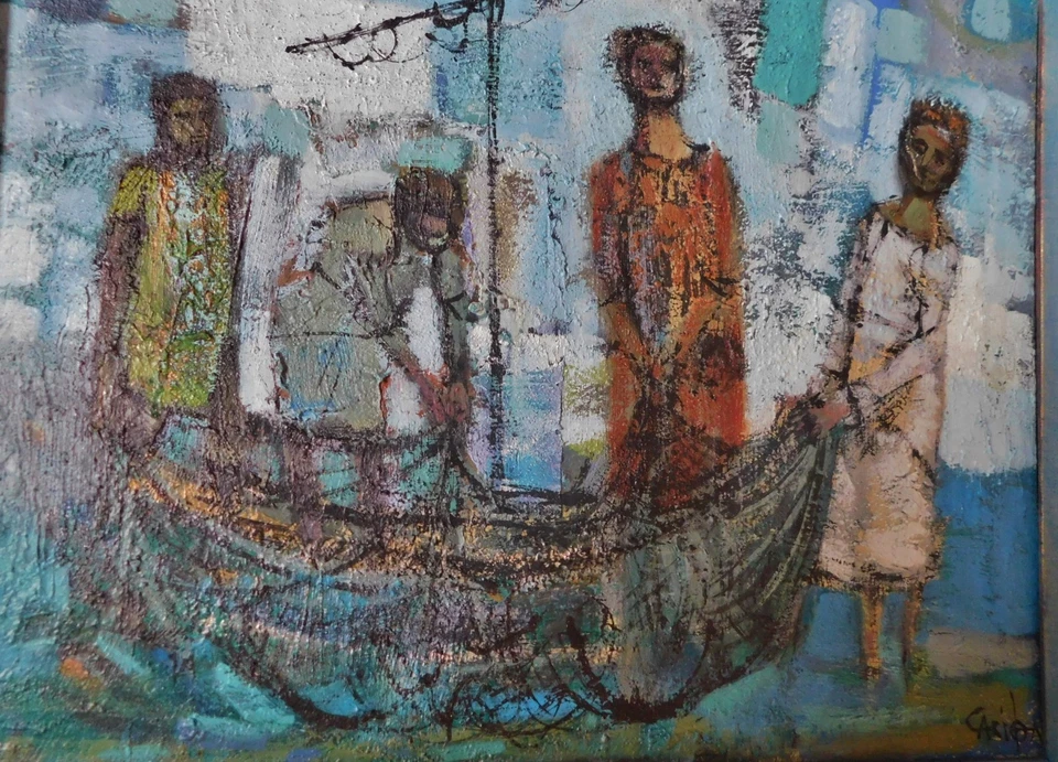 1961 Robert Cariola Cubist Expressionist Oil Painting JESUS IN GALILEE 28 x 24 - Image 2 of 4