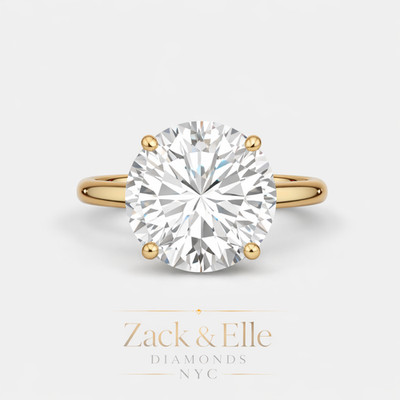6 Ct F VS1 Round Lab Grown Diamond Ring IGI Certified 14k Yellow Gold